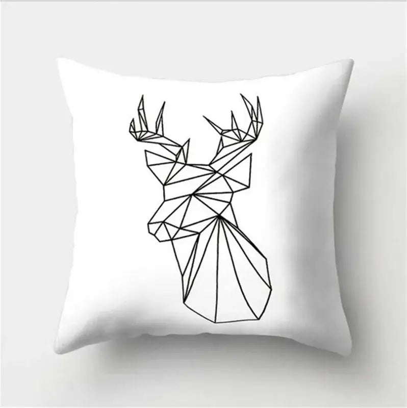 White flocking pillowcase with black geometric deer head design for minimalist decorbites black white living room cushion cover