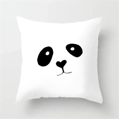 White flocking pillowcase with minimalist black white flocking panda face design for living room decorbites cushion cover
