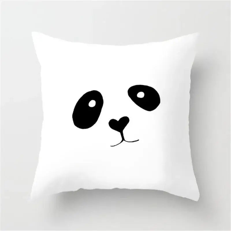 White flocking pillowcase with minimalist black white flocking panda face design for living room decorbites cushion cover