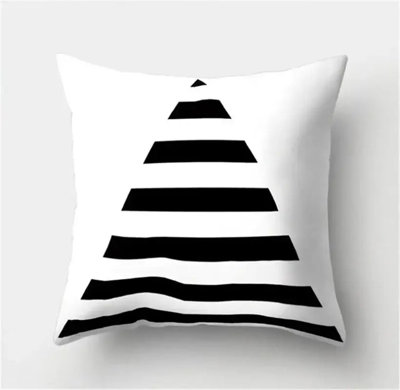 White flocking pillowcase with bold black geometric pyramid and horizontal stripes for decorbites black white decor
