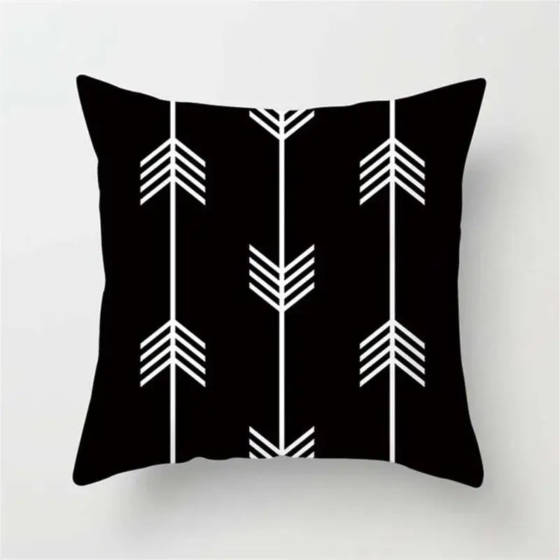 Minimalist black and white flocking pillowcase with white geometric arrow pattern for decorbites black white cushion cover