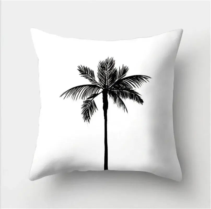 White flocking pillowcase featuring a black silhouette palm tree black white flocking decorbites living room cushion cover