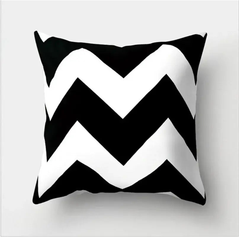 Minimalist black and white flocking pillowcase with black and white chevron pattern for living room decorbites black white decor