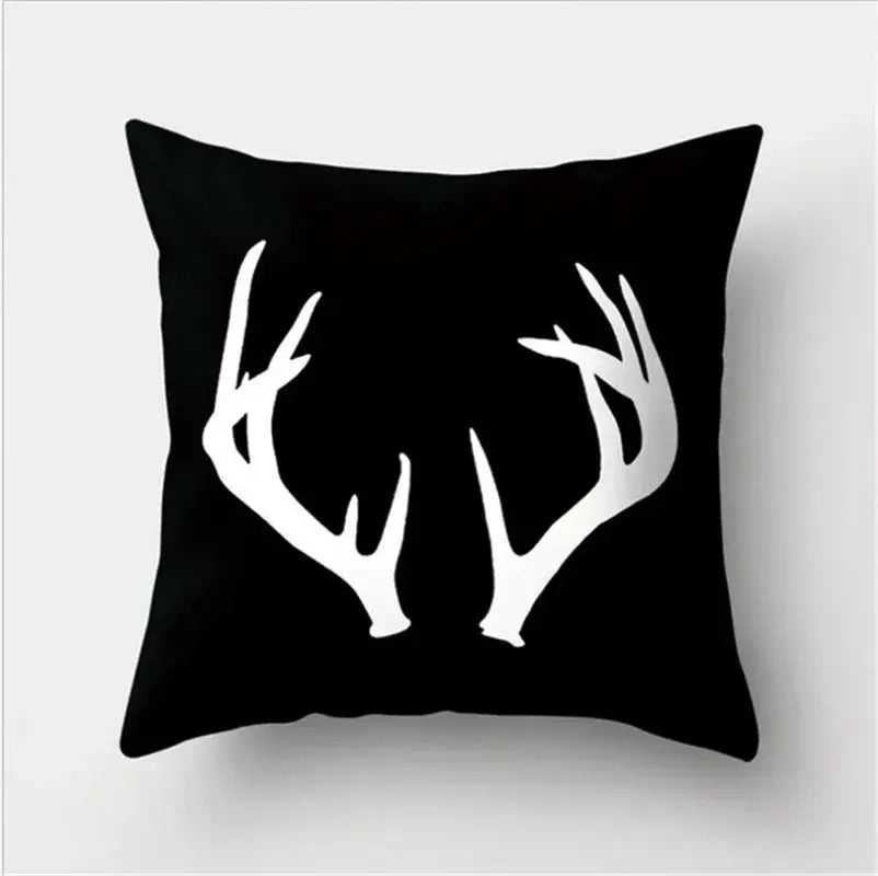 Black throw pillow with bold white flocking pillowcase featuring deer antlers for decorbites black white cushion cover