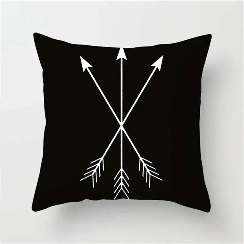 Minimalist black white flocking pillowcase with white arrow design for living room decorbites black white cushion cover