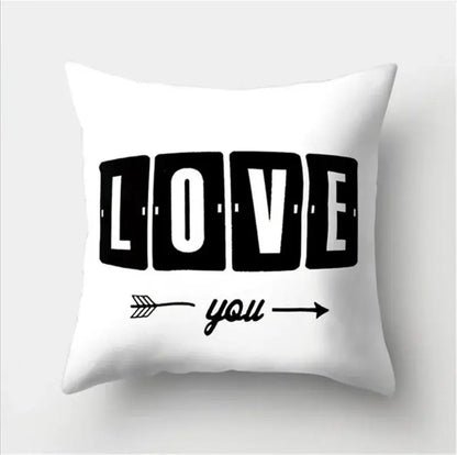 White flocking pillowcase with black white flocking bold love and cursive you lettering for decorbites black white decor