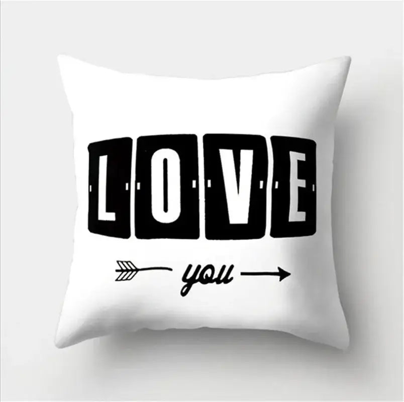 White flocking pillowcase with black white flocking bold love and cursive you lettering for decorbites black white decor