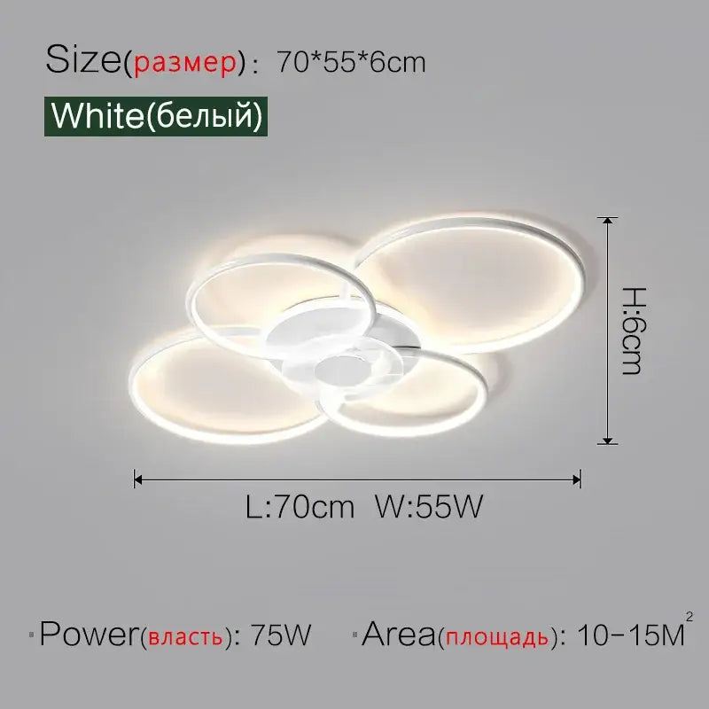 Modern white led ceiling lamp with overlapping circular rings and minimalist design for decorbites living room ceiling