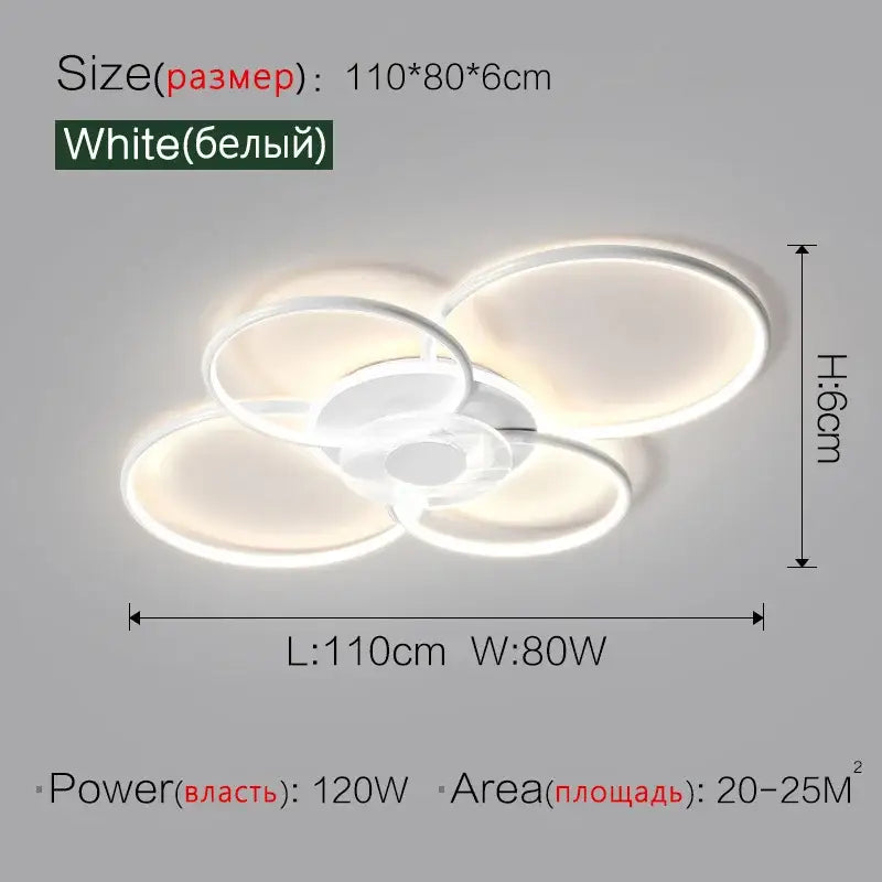 Modern white led ceiling lamp with overlapping circular rings for decorbites living room ceiling use