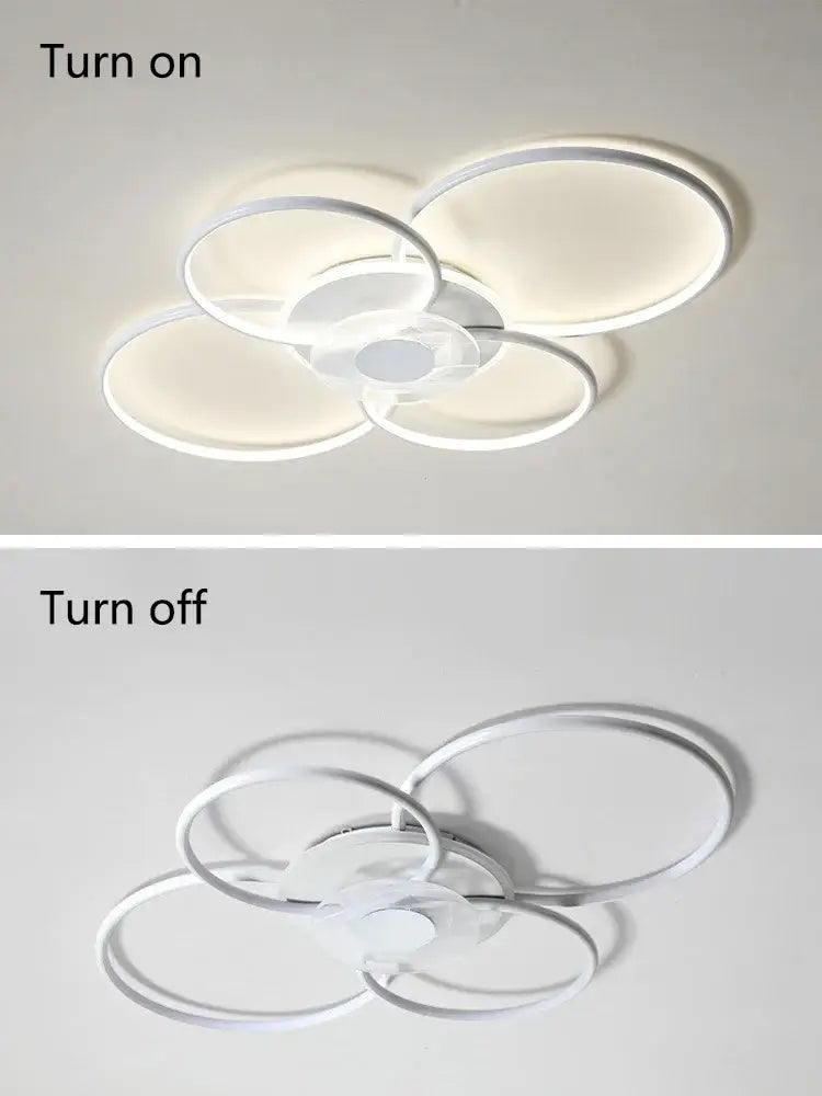 Modern white led ceiling lamp with overlapping circular rings and central hub for decorbites living room ceiling use