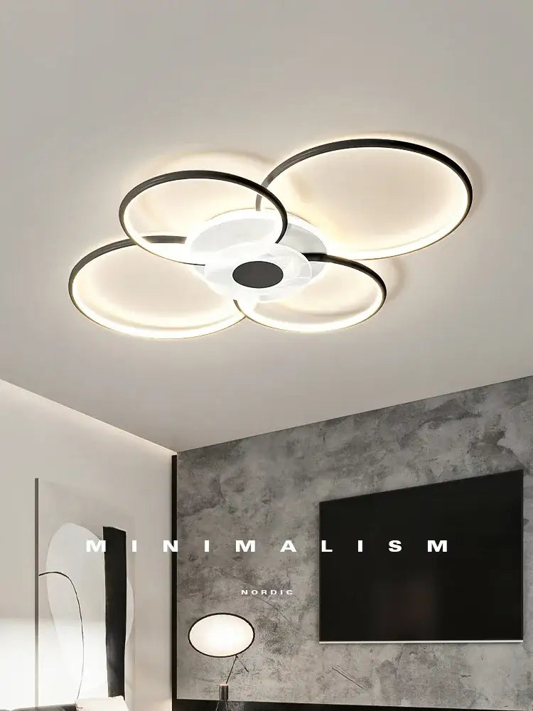 Minimalist black and white floral ring ceiling lamp with four interlocking acrylic rings for decorbites living room ceiling