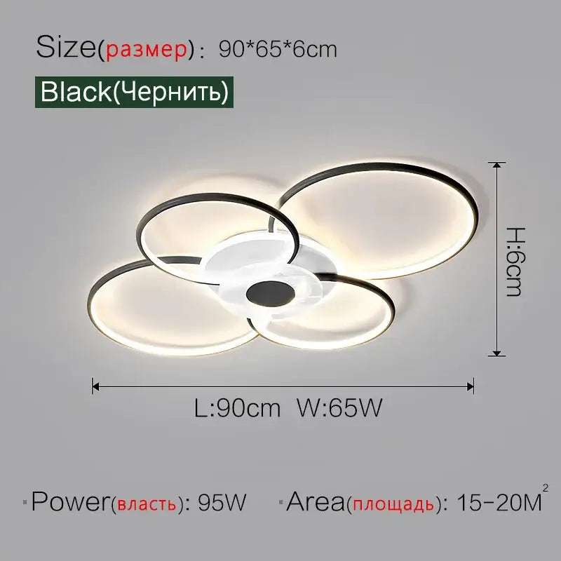 Modern black and white minimalist floral ring ceiling lamp with led circular design for decorbites living room ceiling