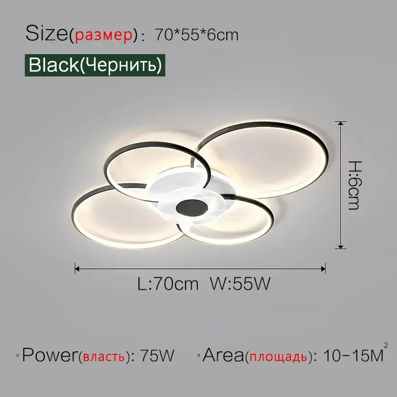 Minimalist black and white led ceiling lamp with three overlapping rings for decorbites living room ceiling lighting