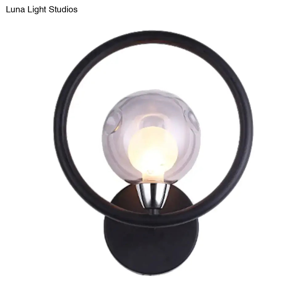 Minimalist black wall sconce with frosted glass ball shade and illuminated bulb for bedroom light 220v-240v 110v-120v
