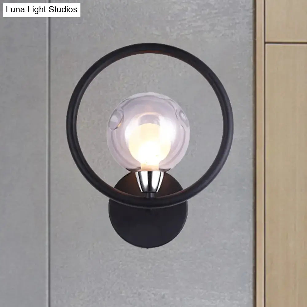 Minimalist black circular wall sconce with frosted glass ball shade and illuminated bulb for bedroom light 220v-240v 110v-120v