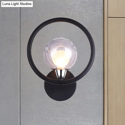 Minimalist black circular wall sconce with frosted glass ball shade and illuminated bulb for bedroom light 220v-240v 110v-120v