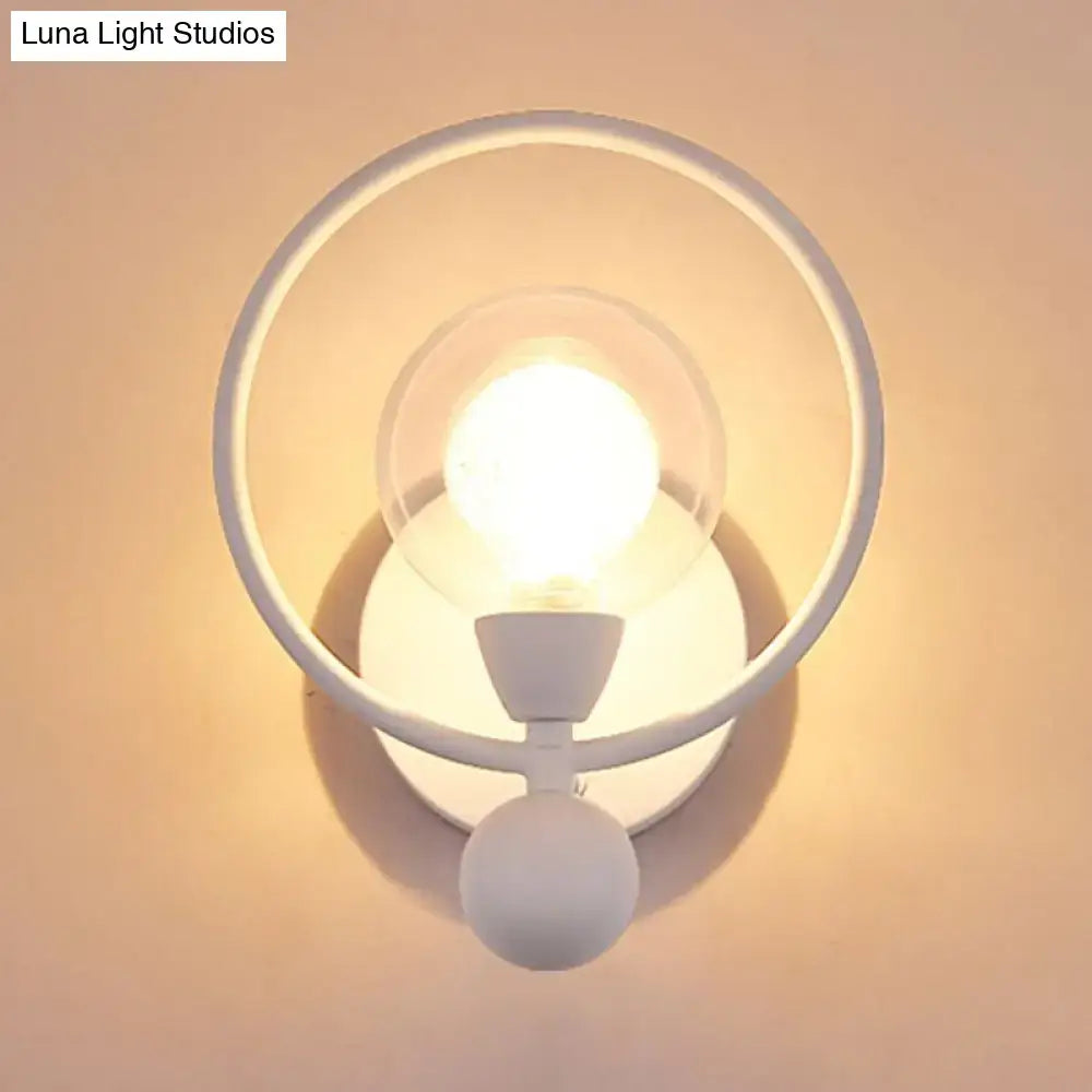 White minimalist wall sconce with glass ball shade and spherical accent for bedroom lighting 220v-240v 110v-120v