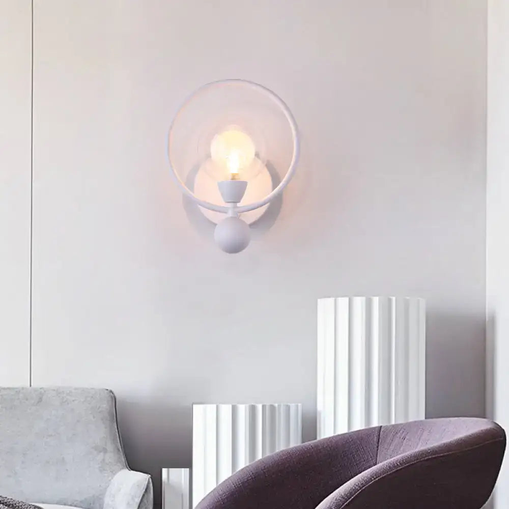 Minimalist black and white glass ball wall sconce with clear glass ball shade and spherical accents for bedroom lighting 220v-240v