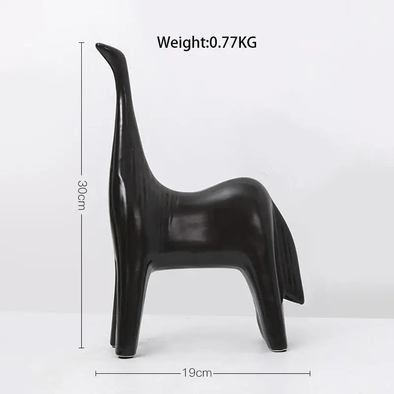 Black glossy ceramic horse figurine 30cm tall minimalist home decor white horse abstract ornaments for living room