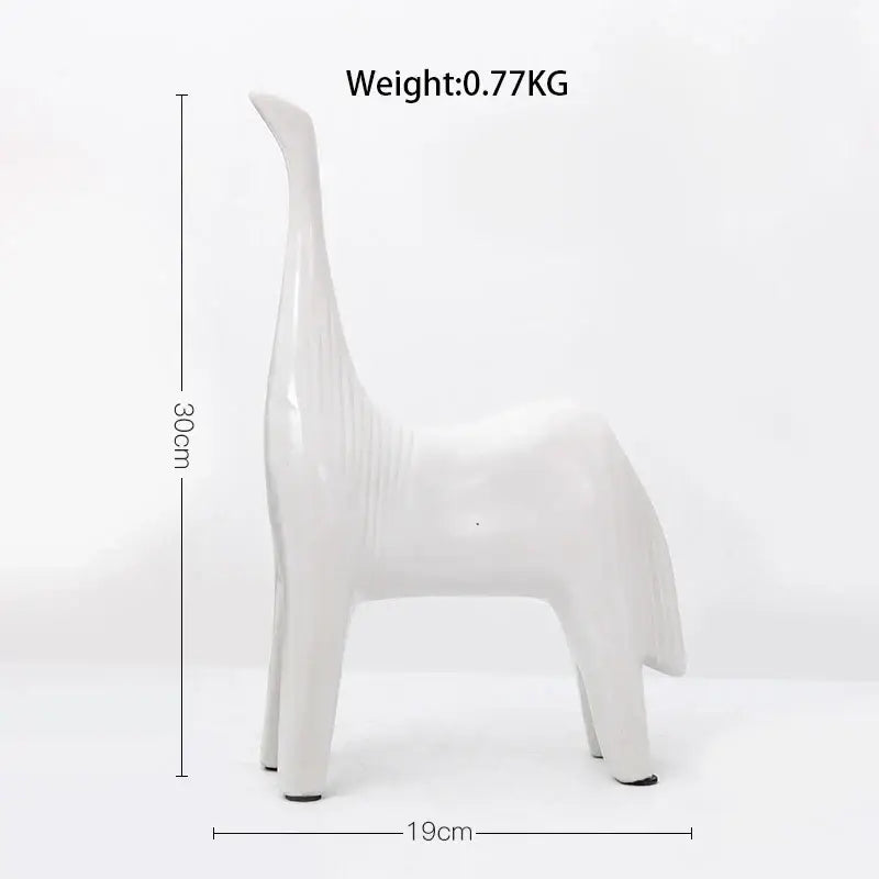 White ceramic horse abstract ornament 30cm tall 19cm wide minimalist black and white home decor for living room