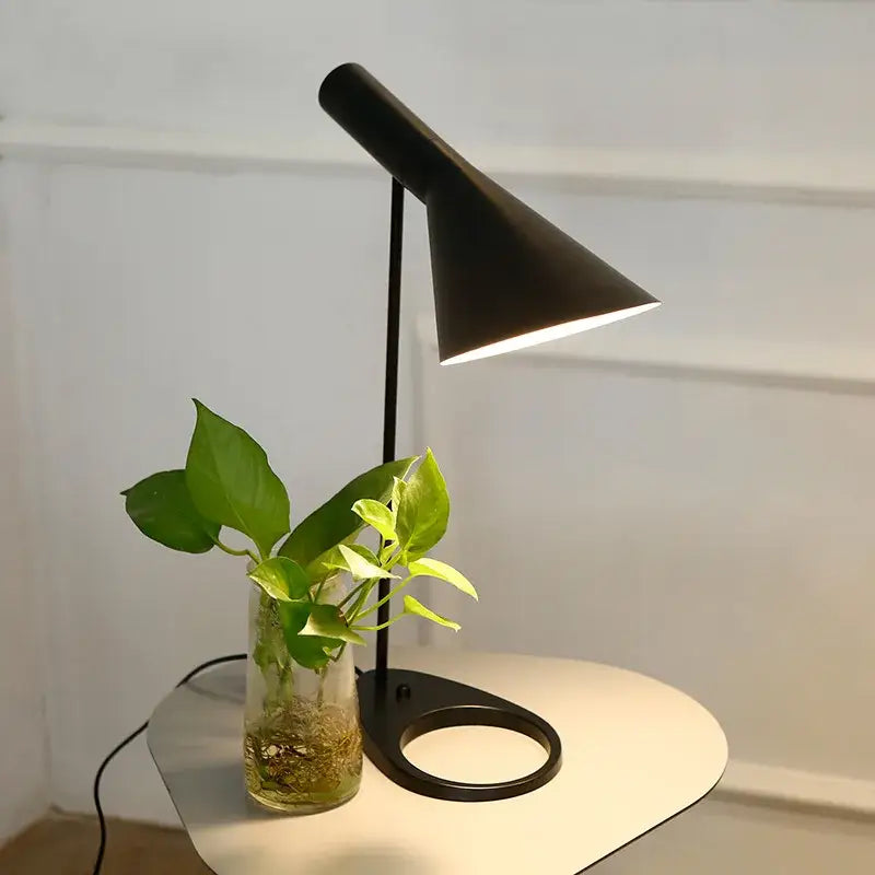 Minimalist black and white industrial iron table lamp with conical matte finish for bedroom decorbites industrial iron