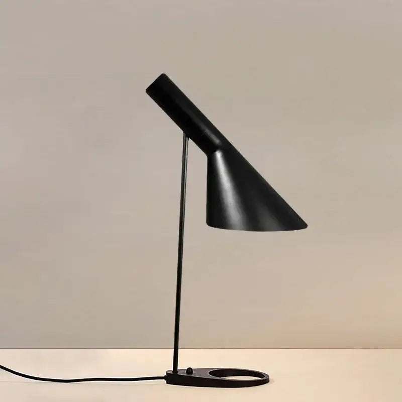 Minimalist black matte table lamp with conical shade made of decorbites industrial iron for bedroom decor