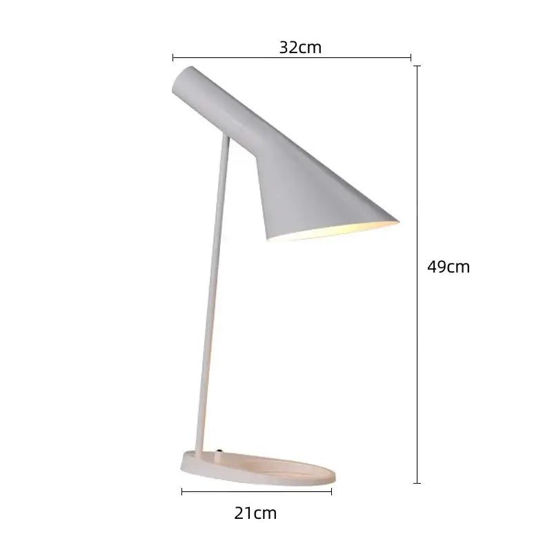 Minimalist white metal table lamp with sleek conical shade and slender stem for decorbites industrial iron table use