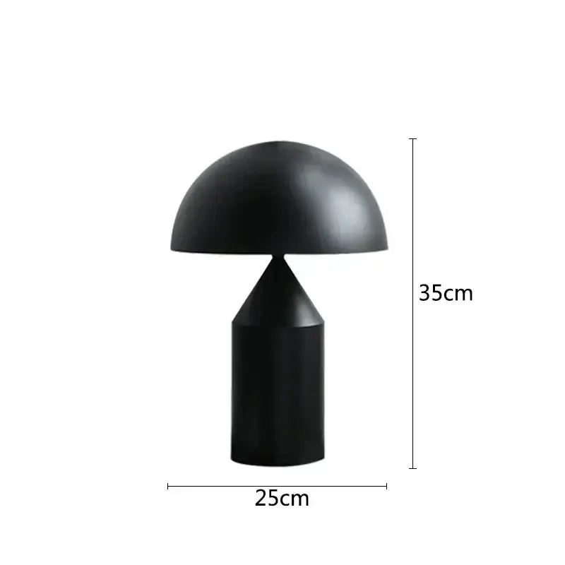 Black matte decorbites iron mushroom table lamp with cylindrical base and conical stem for bedroom lighting decor