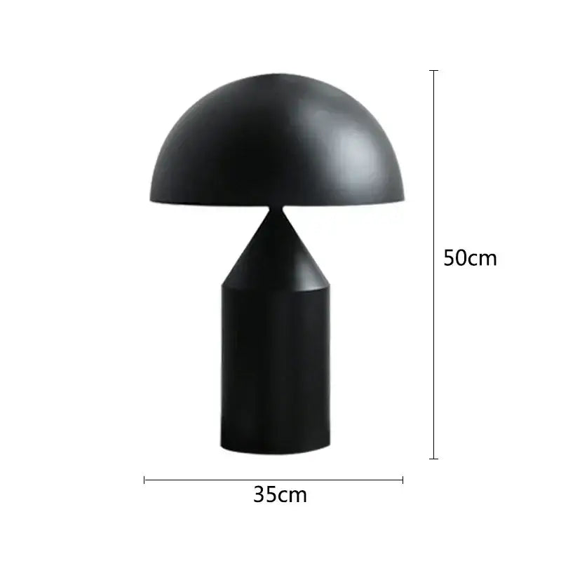 Minimalist black matte decorbites iron mushroom table lamp with cylindrical base and conical stem for bedroom lighting
