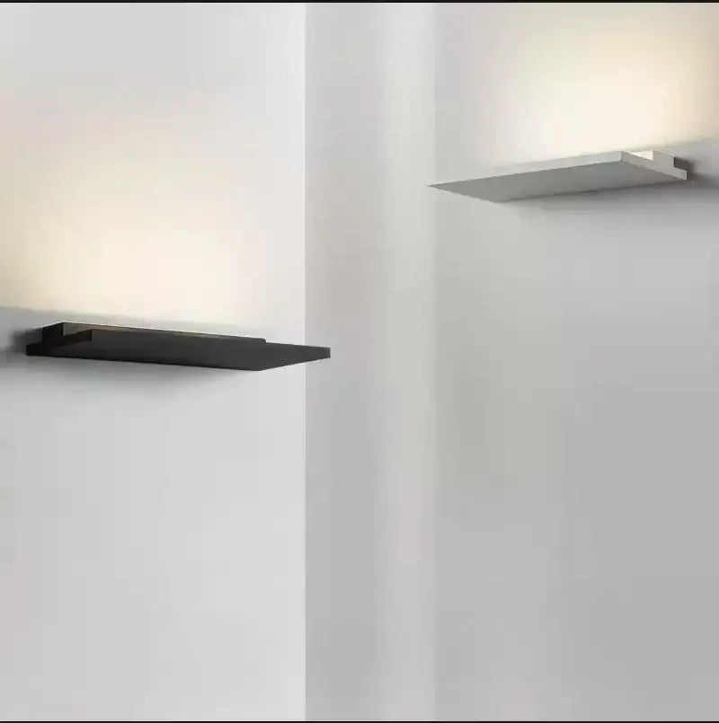 Minimalist black and white led wall light with sleek rectangular metal plates for bedroom and living room decorbites led wall