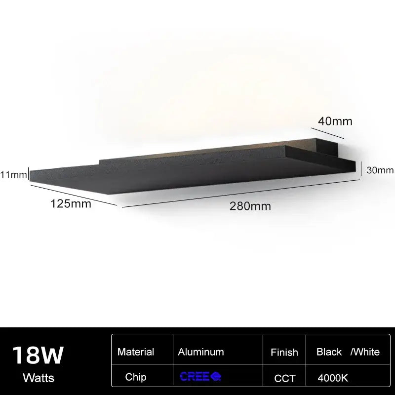 Minimalist black aluminum wall light with 4000k cool white decorbites led wall light for bedroom and living room decor