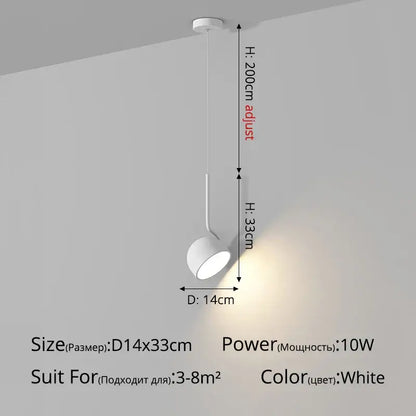 White adjustable pendant light with sleek modern design and 10w power for minimalist dining room lighting