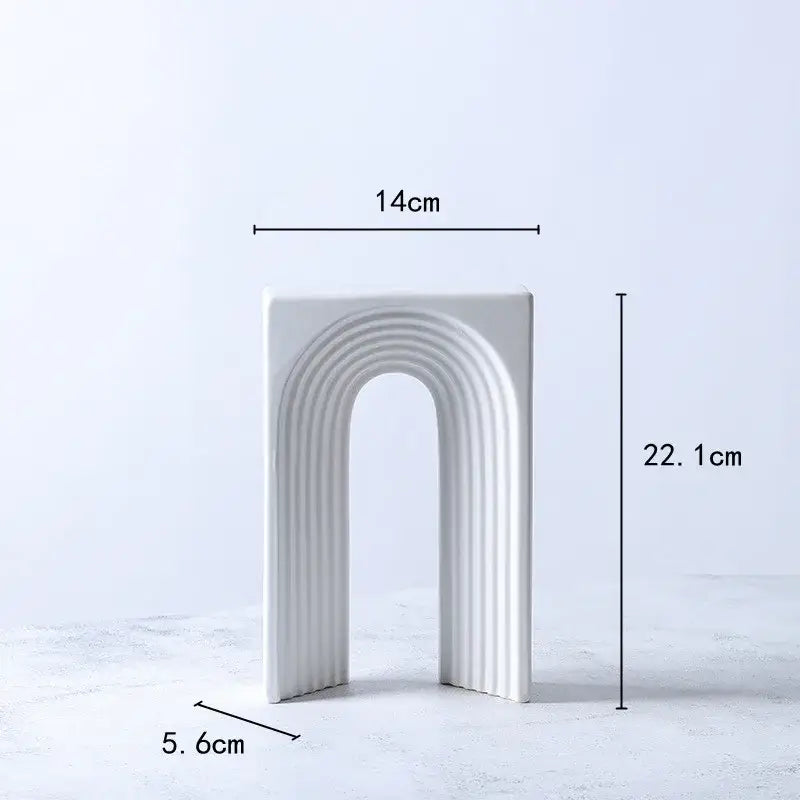 White ceramic semicircular arch bookend with concentric ribbed curves minimalist decor figurines for living room decor