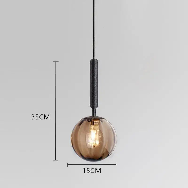 Minimalist decorbites glass ball pendant light with smoked amber glass globe and matte black stem for living room decor