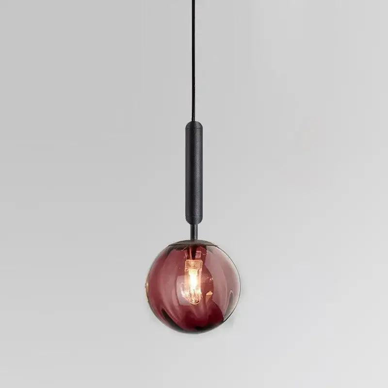 Minimalist decorbites glass ball pendant light with deep burgundy glass globe and matte black stem for living room decor