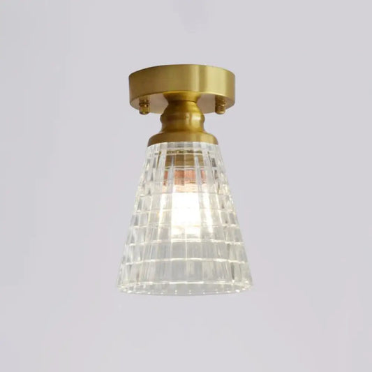 DecorBites™ DecorBites™ Minimalist Brass 1-Head Ceiling Light with Carved Glass Shade for Corridors
