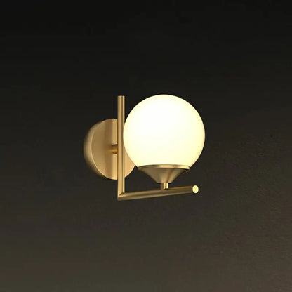 Minimalist brass wall lamp with frosted glass globe and geometric metal frame led wall lamp for dining room