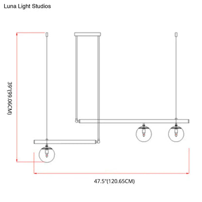 Modern minimalist ceiling light with three white globe glass shades and brass frame for kitchen island illumination
