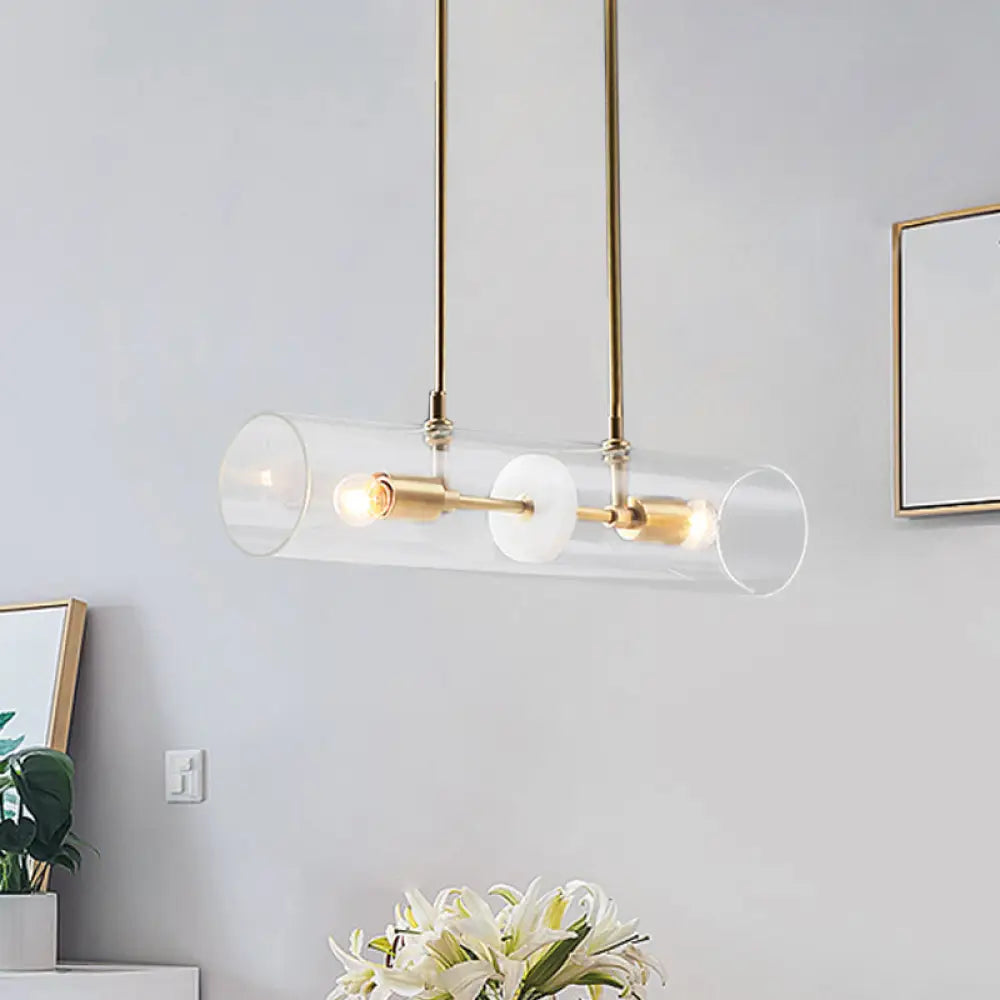 Lámpara colgante minimalista DecorBites™ con acabado en latón y tubos de vidrio transparente - Lámpara de techo suspendida