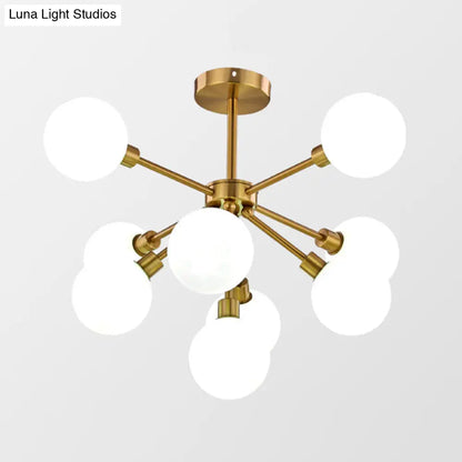 Minimalist Brass Flush Mount Chandelier with White/Smoke Gray Glass – 7/9/10 Lights