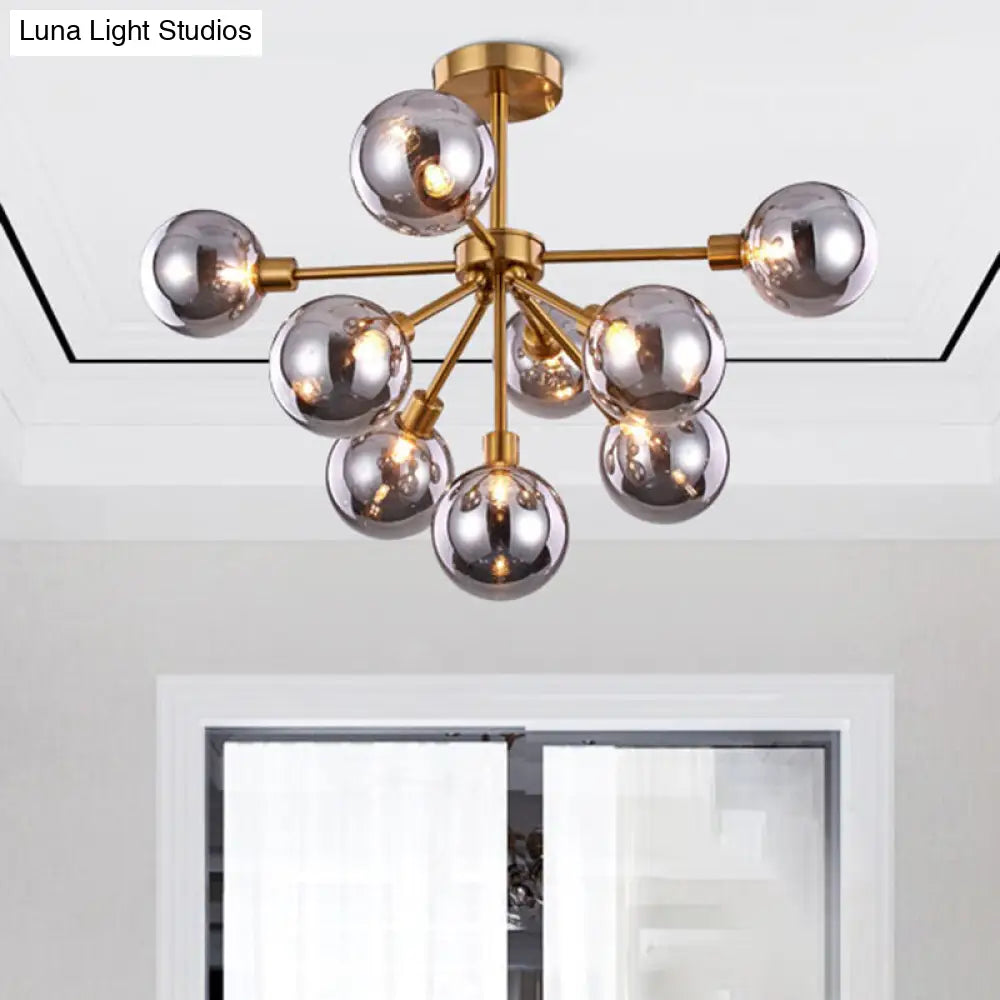 DecorBites™ DecorBites™ Minimalist Brass Flush Mount Chandelier with White/Smoke Gray Glass – 7/9/10 Lights