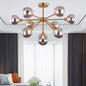 Minimalist Brass Flush Mount Chandelier with White/Smoke Gray Glass – 7/9/10 Lights