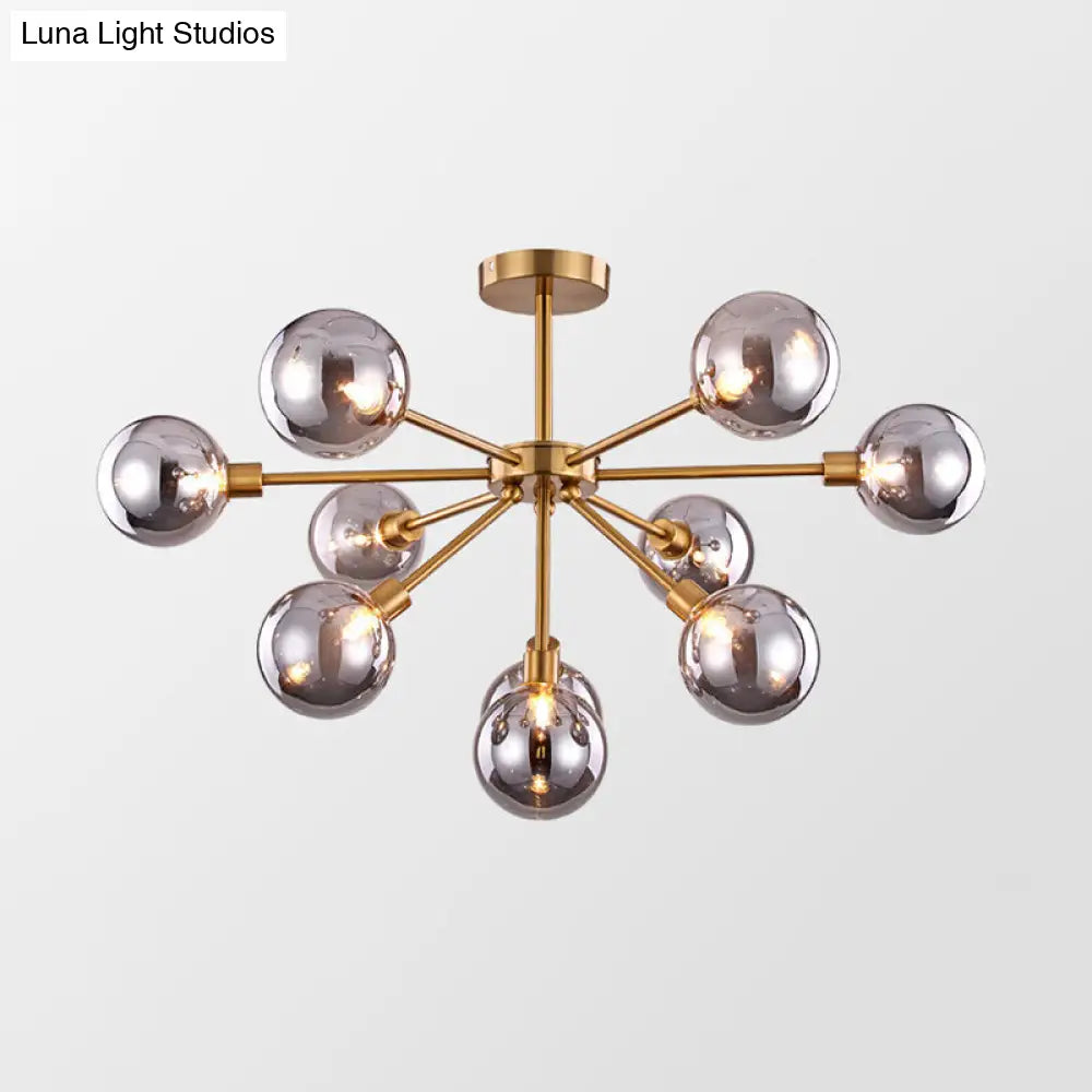 DecorBites™ DecorBites™ Minimalist Brass Flush Mount Chandelier with White/Smoke Gray Glass – 7/9/10 Lights