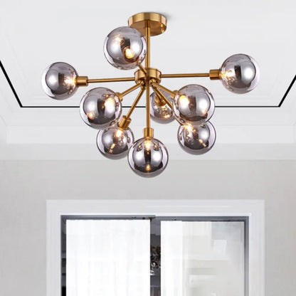 DecorBites™ DecorBites™ Minimalist Brass Flush Mount Chandelier with White/Smoke Gray Glass – 7/9/10 Lights