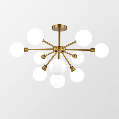 DecorBites™ DecorBites™ Minimalist Brass Flush Mount Chandelier with White/Smoke Gray Glass – 7/9/10 Lights