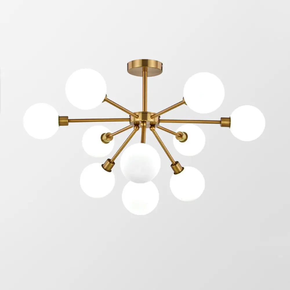 Minimalist Brass Flush Mount Chandelier with White/Smoke Gray Glass – 7/9/10 Lights