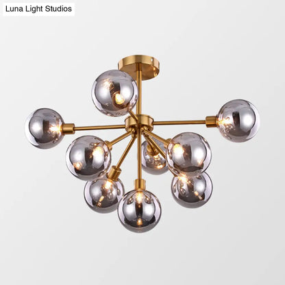 DecorBites™ DecorBites™ Minimalist Brass Flush Mount Chandelier with White/Smoke Gray Glass – 7/9/10 Lights