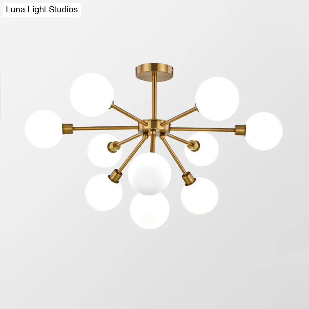 Minimalist Brass Flush Mount Chandelier with White/Smoke Gray Glass – 7/9/10 Lights