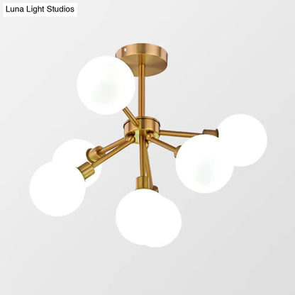 Minimalist Brass Flush Mount Chandelier with White/Smoke Gray Glass – 7/9/10 Lights