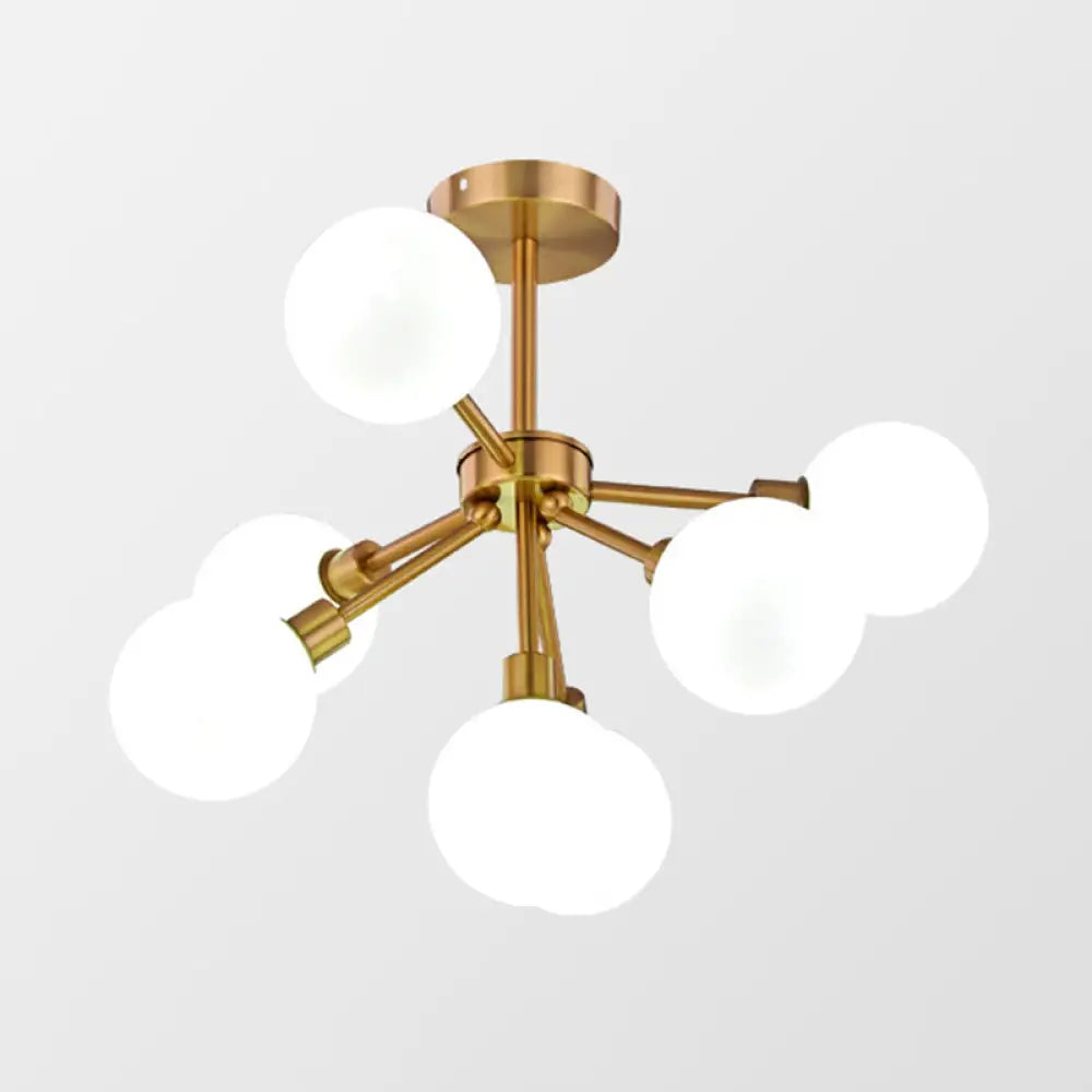 Minimalist Brass Flush Mount Chandelier with White/Smoke Gray Glass – 7/9/10 Lights